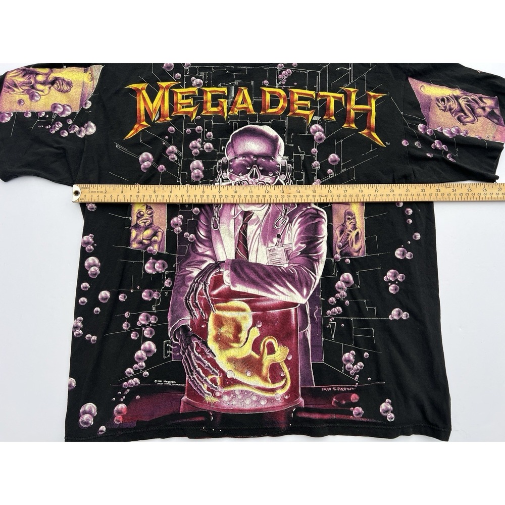 Vintage 1991 Megadeth Rust In Peace Brockum All Over Print T Shirt XL USA - Picture 11 of 16